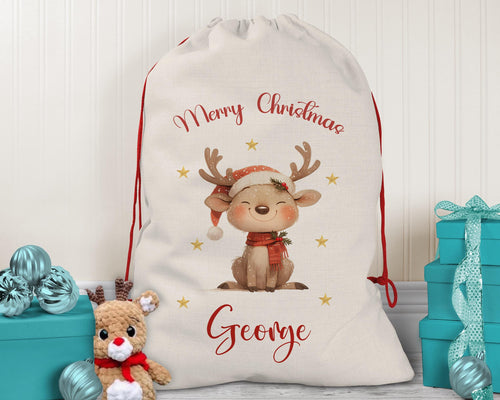Personalized Reindeer Christmas Sack – Cute Xmas Gift Bag XS031