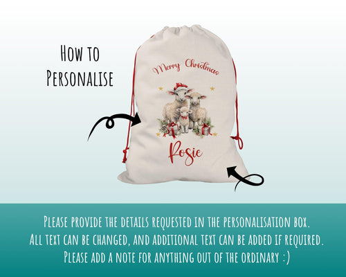 Personalized Christmas Sack – Cute Sheep Lamb Design, Xmas Gift Bag XS061