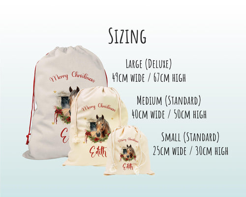 Personalised Christmas Sack - Santa Sack for Kids Presents Xmas Cute Horse Design Stocking Christmas Eve Bag Box for Girls & Boys XS059