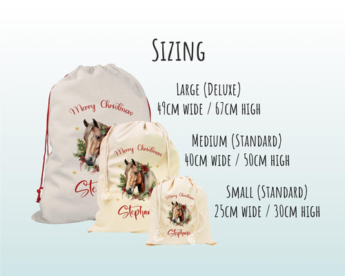 Personalised Christmas Sack - Santa Sack for Kids Presents Xmas Cute Horse Design Stocking Christmas Eve Bag Box for Girls & Boys XS058