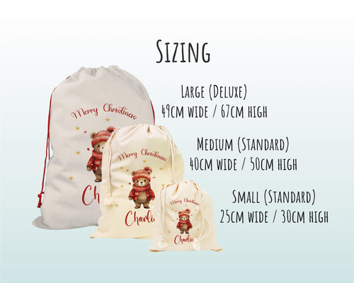 Personalised Christmas Sack - Santa Sack for Kids Presents Xmas Cute Bear Design Stocking Christmas Eve Bag Box for Girls & Boys XS036