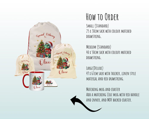 Personalised Christmas Sack - Santa Sack for Kids Presents Xmas Dinosaur Tree Design Stocking Christmas Eve Bag Box for Girls & Boys XS025