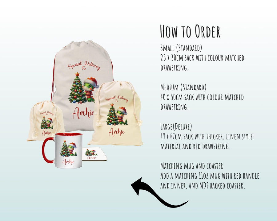 Personalised Christmas Sack - Santa Sack for Kids Presents Xmas Dinosaur Tree Design Stocking Christmas Eve Bag Box for Girls & Boys XS021