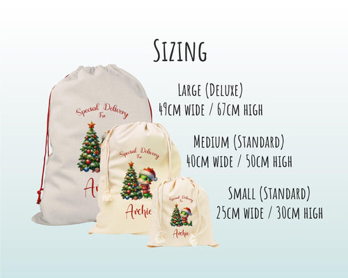 Personalised Christmas Sack - Santa Sack for Kids Presents Xmas Dinosaur Tree Design Stocking Christmas Eve Bag Box for Girls & Boys XS021