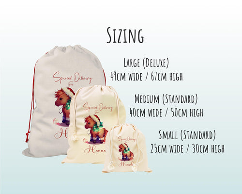 Personalised Christmas Sack - Santa Sack for Kids Presents Xmas Rocking Horse Design Stocking Christmas Eve Bag Box for Girls & Boys XS020