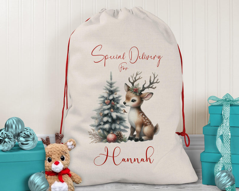 Personalised Christmas Sack - Santa Sack for Kids Presents Xmas Reindeer Tree Design Stocking Christmas Eve Bag Box for Girls & Boys XS019
