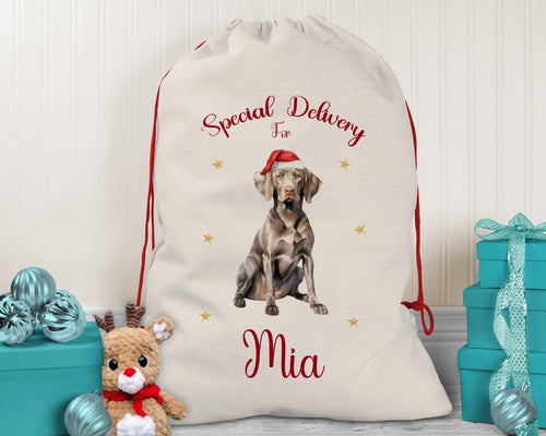 Personalised Weimaraner Dog Large Christmas Sack - Red Drawstring Bag for Xmas Presents - Christmas Eve Bag Box Decoration for Dogs XS153