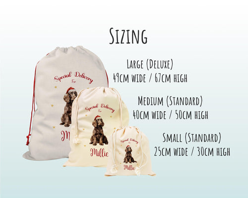 Personalised Spaniel Dog Large Christmas Sack - Red Drawstring Bag for Xmas Presents - Christmas Eve Bag Box Decoration for Dogs XS151