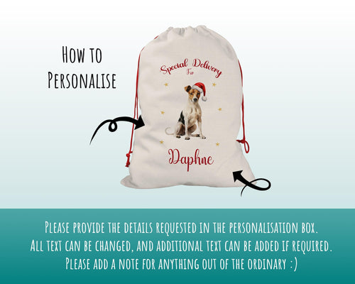 Personalised Smooth Coat Terrier Large Christmas Sack - Red Drawstring Bag for Xmas Presents Christmas Eve Bag Box Decoration for Dogs XS150