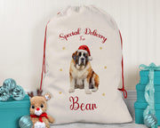 Personalised Saint St Bernard Large Christmas Sack - Red Drawstring Bag for Xmas Presents - Christmas Eve Bag Box Decoration for Dogs XS142
