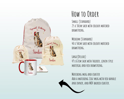 Personalised Rough Collie Large Christmas Sack - Red Drawstring Bag for Xmas Presents - Christmas Eve Bag Box Decoration for Dogs XS141