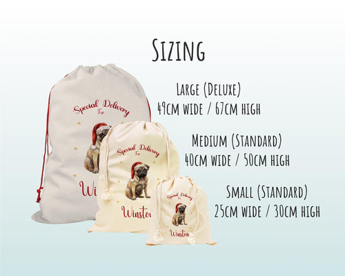 Personalised Pug Dog Large Christmas Sack - Red Drawstring Bag for Xmas Presents - Christmas Eve Bag Box Decoration for Dogs XS139