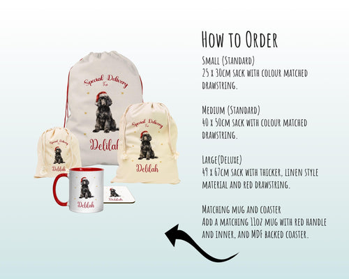 Personalised Poodle Dog Large Christmas Sack - Red Drawstring Bag for Xmas Presents - Christmas Eve Bag Box Decoration for Dogs XS138