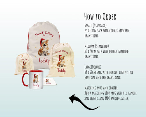 Personalised Pembroke Welsh Corgi Large Christmas Sack - Drawstring Bag for Xmas Presents Christmas Eve Bag Box Decoration for Dogs XS136