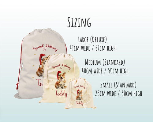 Personalised Pembroke Welsh Corgi Large Christmas Sack - Drawstring Bag for Xmas Presents Christmas Eve Bag Box Decoration for Dogs XS136