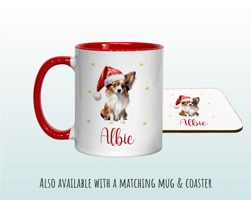 Personalised Papillon Dog Large Christmas Sack - Red Drawstring Bag for Xmas Presents - Christmas Eve Bag Box Decoration for Dogs XS134