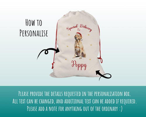 Personalised Yellow Labrador Large Christmas Sack - Red Drawstring Bag for Xmas Presents - Christmas Eve Bag Box Decoration for Dogs XS125