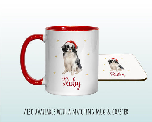 Personalised Japanese Chin Large Christmas Sack - Red Drawstring Bag for Xmas Presents - Christmas Eve Bag Box Decoration for Dogs XS118