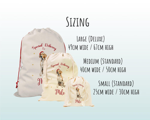 Personalised English Fox Hound Large Christmas Sack - Red Drawstring Bag for Xmas Presents - Christmas Eve Bag Box Decoration for Dogs XS100