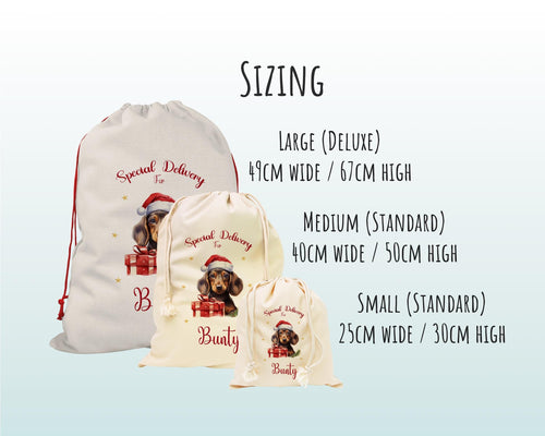 Personalised Dachshund Large Christmas Sack - Red Drawstring Bag for Xmas Presents - Christmas Eve Bag Box Decoration for Dogs XS093