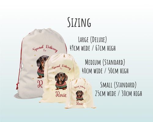 Personalised Dachshund Large Christmas Sack - Red Drawstring Bag for Xmas Presents - Christmas Eve Bag Box Decoration for Dogs XS091