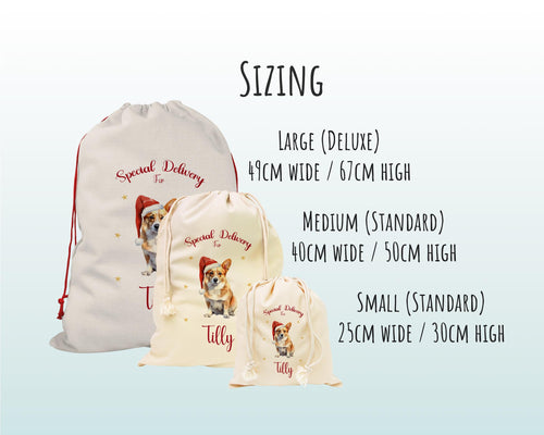 Personalised Corgi Dog Large Christmas Sack - Red Drawstring Bag for Xmas Presents - Christmas Eve Bag Box Decoration for Dogs XS089