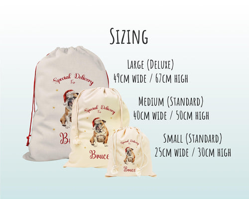 Personalised English Bulldog Large Christmas Sack - Red Drawstring Bag for Xmas Presents - Christmas Eve Bag Box Decoration for Dogs XS081