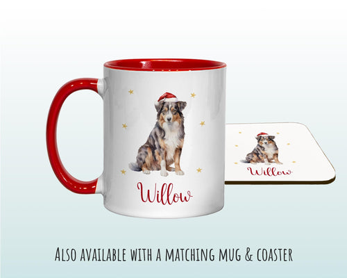 Personalised Australian Shepherd Large Christmas Sack - Red Drawstring Bag for Xmas Presents Christmas Eve Bag Box Decoration for Dogs XS070
