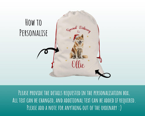 Personalised Akita Inu Large Christmas Sack - Red Drawstring Bag for Xmas Presents - Christmas Eve Bag Box Decoration for Dogs XS066