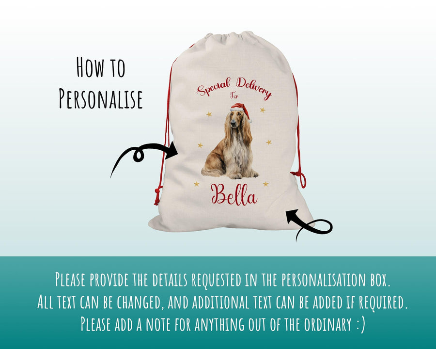 Personalised Afghan Hound Large Christmas Sack - Red Drawstring Bag for Xmas Presents - Christmas Eve Bag Box Decoration for Dogs XS065