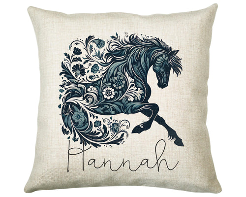 Personalised Horse Lover Cushion Gift Printed Name Design - Cushion Throw Pillow Gift For Boys Nursery Bedroom Birthday Gift G014