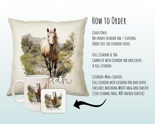 Personalised Horse Lover Cushion Gift Printed Name Design - Cushion Throw Pillow Gift For Boys Nursery Bedroom Birthday Gift G012
