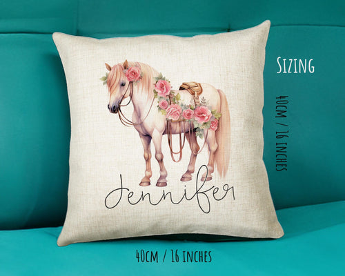 Personalised Horse Lover Cushion Gift Printed Name Design - Cushion Throw Pillow Gift For Boys Nursery Bedroom Birthday Gift G010