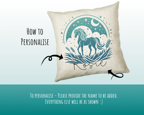 Personalised Horse Lover Cushion Gift Printed Name Design - Cushion Throw Pillow Gift For Boys Nursery Bedroom Birthday Gift G008