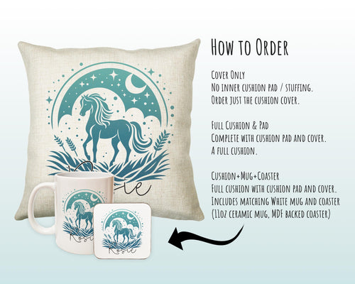 Personalised Horse Lover Cushion Gift Printed Name Design - Cushion Throw Pillow Gift For Boys Nursery Bedroom Birthday Gift G008