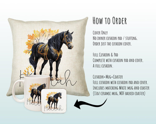 Personalised Horse Lover Cushion Gift Printed Name Design - Cushion Throw Pillow Gift For Boys Nursery Bedroom Birthday Gift G007