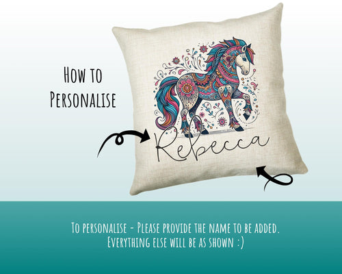 Personalised Horse Lover Cushion Gift Printed Name Design - Cushion Throw Pillow Gift For Boys Nursery Bedroom Birthday Gift G006