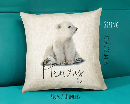 Personalised Polar Bear Cub Cushion Gift Printed Name Design - Cushion Throw Pillow Gift For Boys Nursery Bedroom Birthday Gift CS466