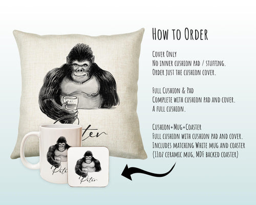 Personalised Gorilla Cushion Gift Printed Name Design - Cushion Throw Pillow Gift For Dad Friend Bedroom Birthday Christmas Gift CS500