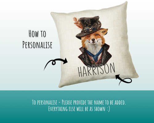 Personalised Fox Cushion Gift Printed Name Design - Cushion Throw Pillow Gift For Him/Her Sitting Room Bedroom Birthday Christmas Gift CS475