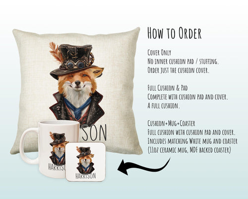 Personalised Fox Cushion Gift Printed Name Design - Cushion Throw Pillow Gift For Him/Her Sitting Room Bedroom Birthday Christmas Gift CS475