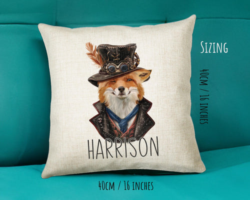 Personalised Fox Cushion Gift Printed Name Design - Cushion Throw Pillow Gift For Him/Her Sitting Room Bedroom Birthday Christmas Gift CS475