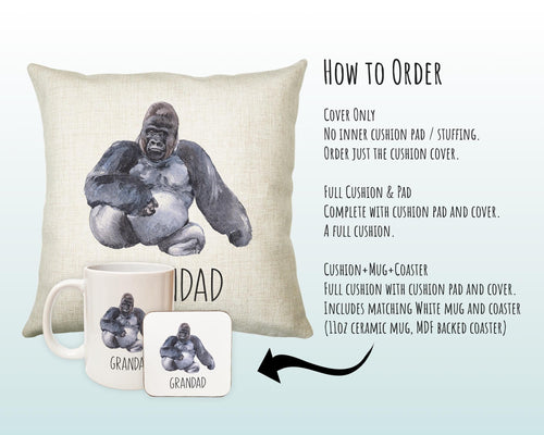 Personalised Gorilla Cushion Gift Printed Name Design - Cushion Throw Pillow Gift For Dad Friend Bedroom Birthday Christmas Gift CS501