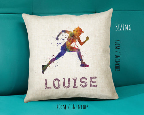 Personalised Women Runner Cushion Gift For Her Girls Bedroom Printed Name Design - Birthday Pillow Gift Sport Running Decor CS272