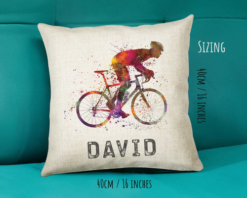 Personalised Cycling Cushion Gift Boys Girls Bedroom Printed Name Design - Birthday Pillow Gift Sport Competition Decor  CS271
