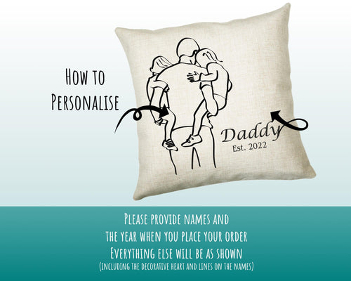 Fathers Day Cushion Personalised Gift for Dad - Established Date Fathers Day Gift For Daddy - Dad and Kids Gift from Son Daughter SMC004
