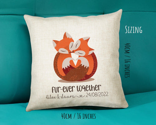 Personalised Fur-ever Together Fox Gift Cushion Two Years Custom Design Gift Present - Foxes Couple Wedding Cushion Pillow Gift STC115