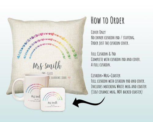 Personalised Teacher Appreciation Cushion Rainbow Gift Thank You Gift - End of School Throw Pillow Gift For Teachers Gift CS214