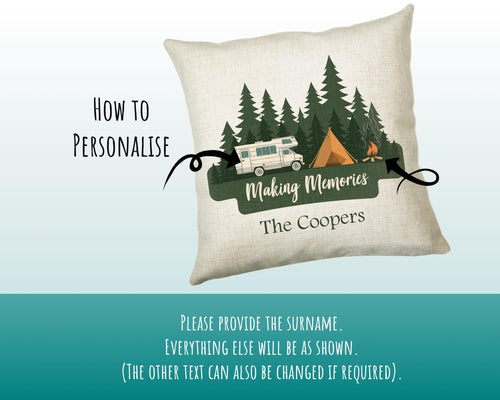 Personalised Caravan Camping Lovers Cushion Gift Forest Trees Design For Caravan Motorhome Owners Enthusiasts CS198