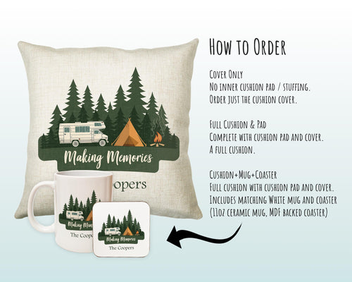 Personalised Caravan Camping Lovers Cushion Gift Forest Trees Design For Caravan Motorhome Owners Enthusiasts CS198